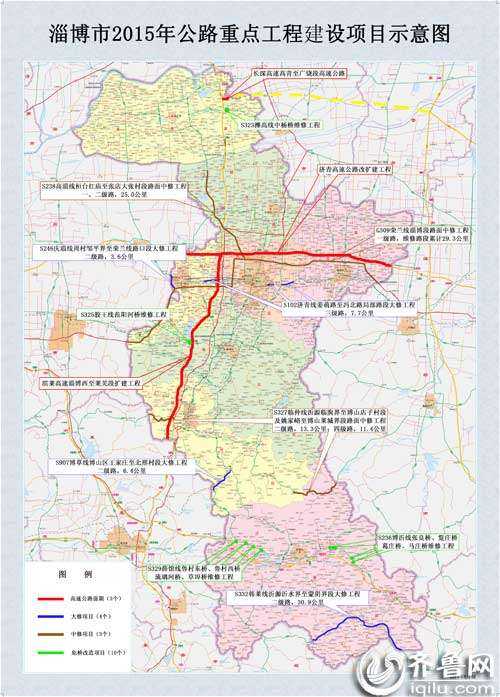 記者從淄博市政府新聞辦公室組織召開(kāi)的關(guān)于全市公路重點(diǎn)工程項(xiàng)目建設(shè)情況新聞發(fā)布會(huì)獲悉。2015年淄博市將開(kāi)工建設(shè)濟(jì)青高速公路改擴(kuò)建工程、濱萊高速淄博西至萊蕪段擴(kuò)建工程、長(zhǎng)深高速高青至廣饒段，以及普通國(guó)省道有7項(xiàng)大中修項(xiàng)目，10座危橋改造項(xiàng)目。